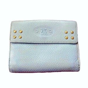 Celine Blue Pebbled Leather Studded Snap Wallet GUC